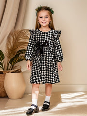 Girl's Houndstooth Bow Midi Dress