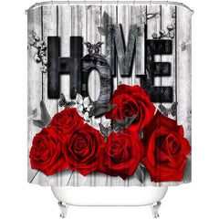 4pcs Red Rose Shower Curtain Set with Hooks & Bathroom Rug