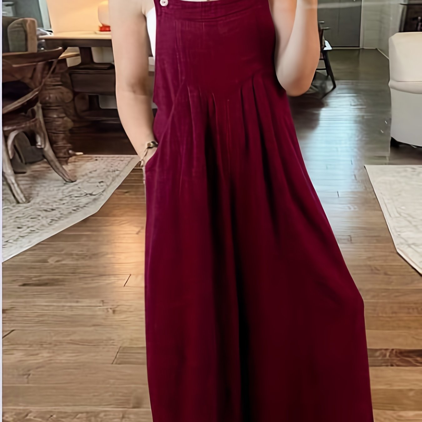 Casual Overall Dress Solid Button Maxi Overall Dress With Pockets