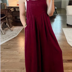 Casual Overall Dress Solid Button Maxi Overall Dress With Pockets
