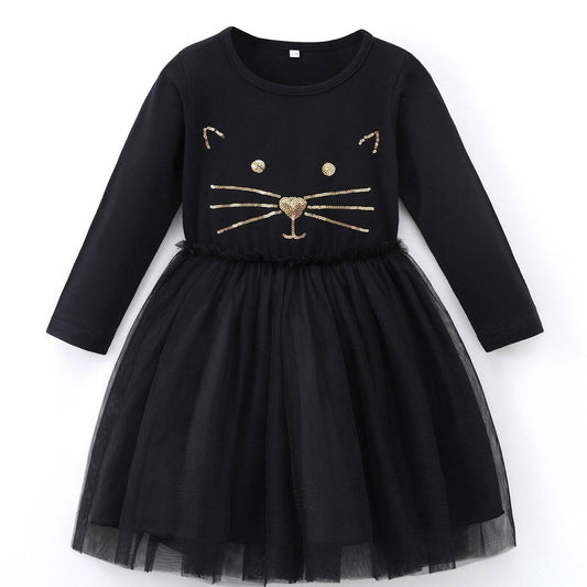 Girls' Sequin Mesh Dress with Embroidery