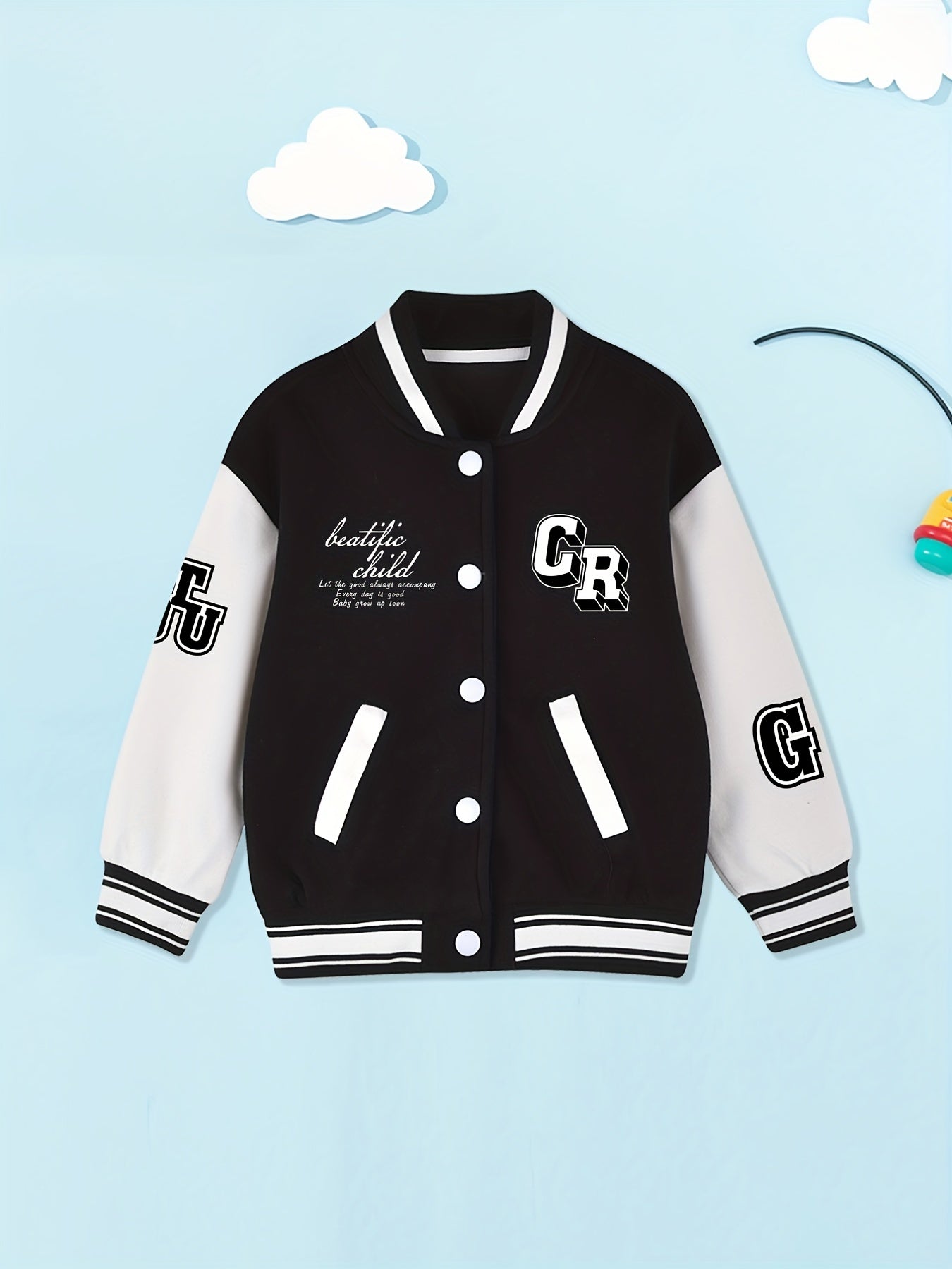Boys Letter Print Varsity Jacket Long Sleeve