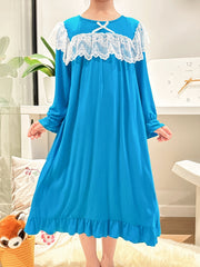 Girls Modal Nightdress Long Sleeve Round Neck Princess Dress