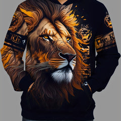 3D Lion Print Hoodie Men Graphic Hooded Pullover Autumn Winter