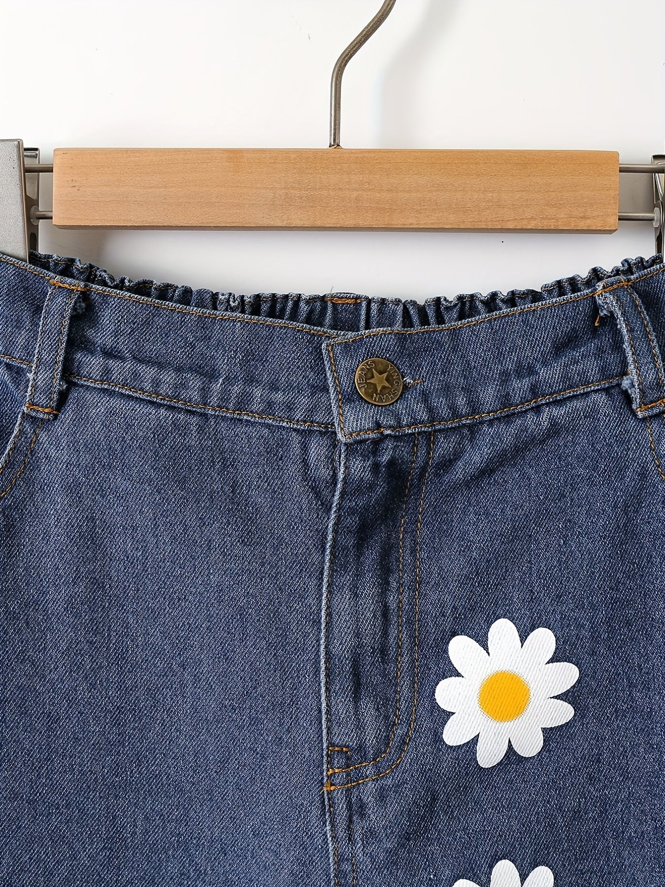 Girls' Daisy Flower Graphic Jeans High Waist Wide Leg Pants