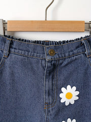 Girls' Daisy Flower Graphic Jeans High Waist Wide Leg Pants