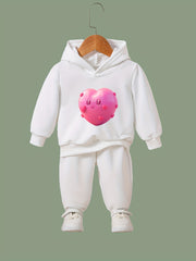 2pcs Heart Graphic Hoodies Pants Set Girls