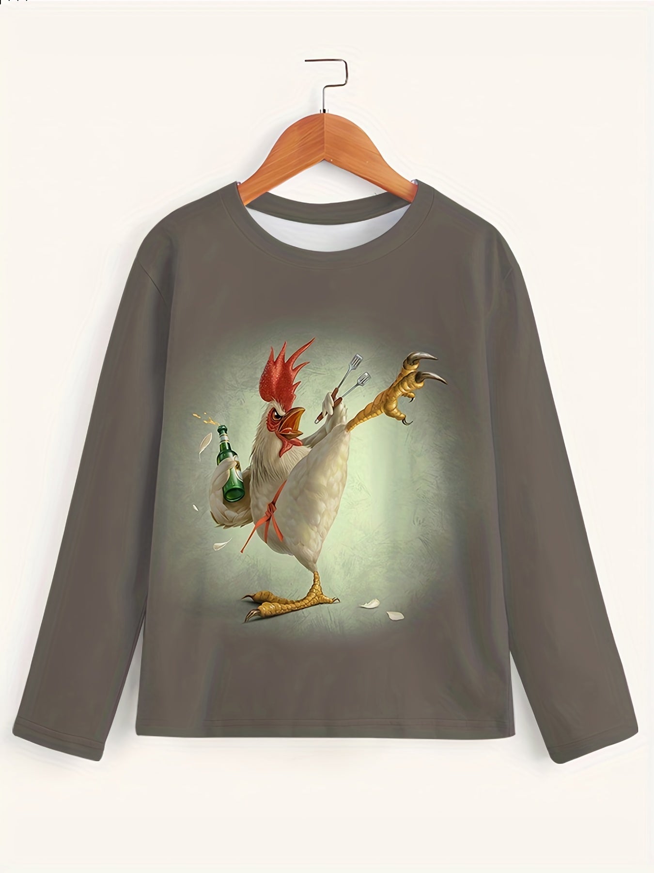 Chicken 3D Print Men's Long Sleeve Graphic T-shirt for Summer