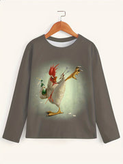 Chicken 3D Print Men's Long Sleeve Graphic T-shirt for Summer