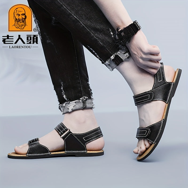Men's Leather Outdoor Sandals Hook And Loop Fastener