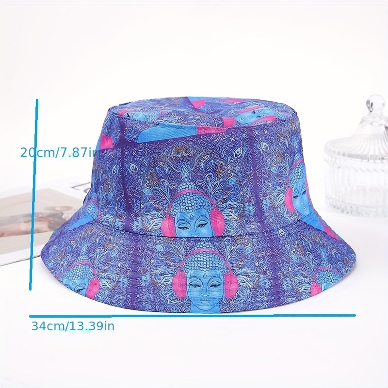 Purple Buddha Print Bucket Hat Classic Boho Basin Hat Lightweight Fisherman Cap