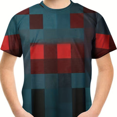Square 3D Print Boys Short Sleeve T shirt Kids Round Neck Casual Summer Top