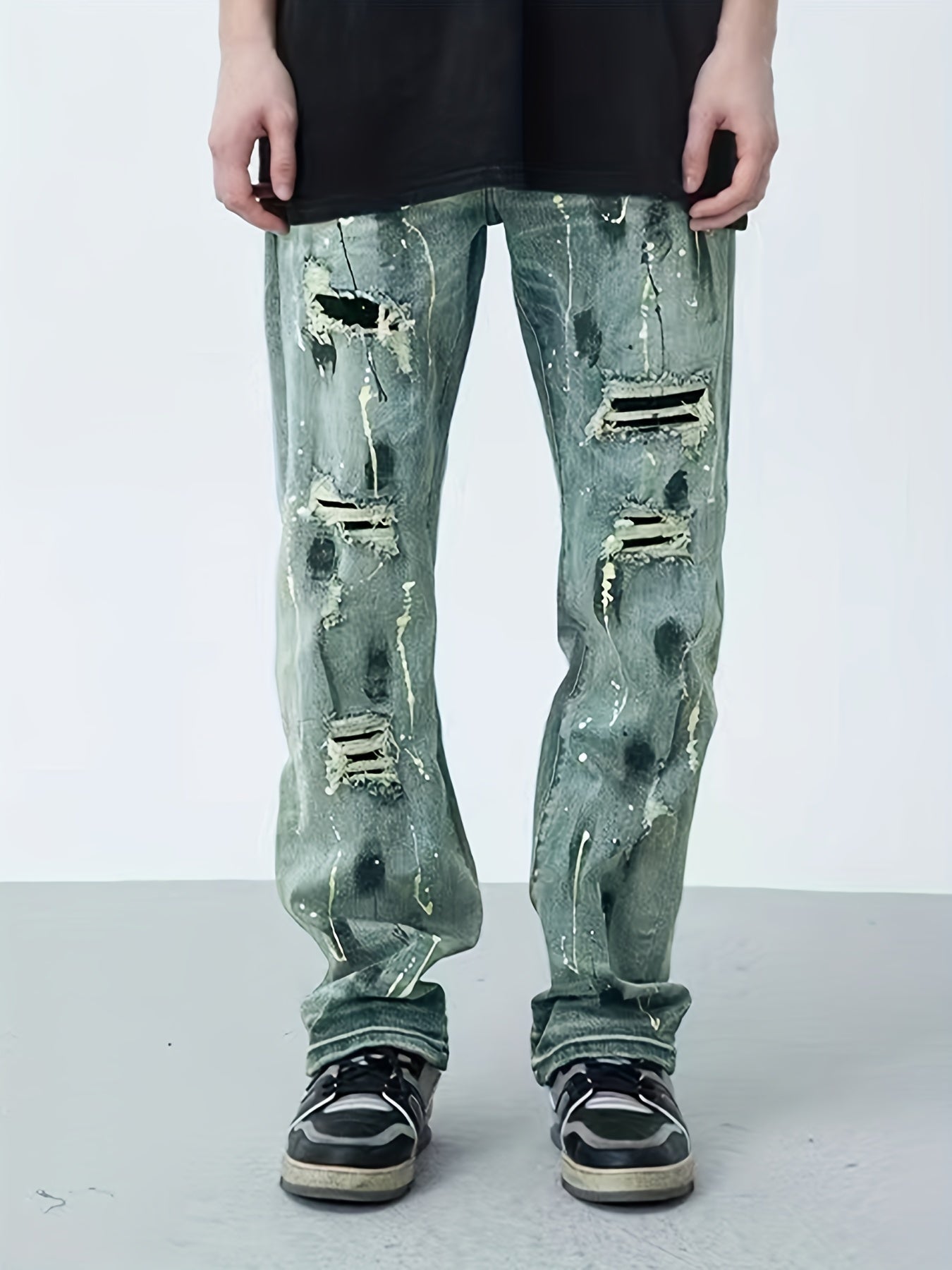 Vintage Street Style Ripped Jeans Loose Fit Straight Leg Pants