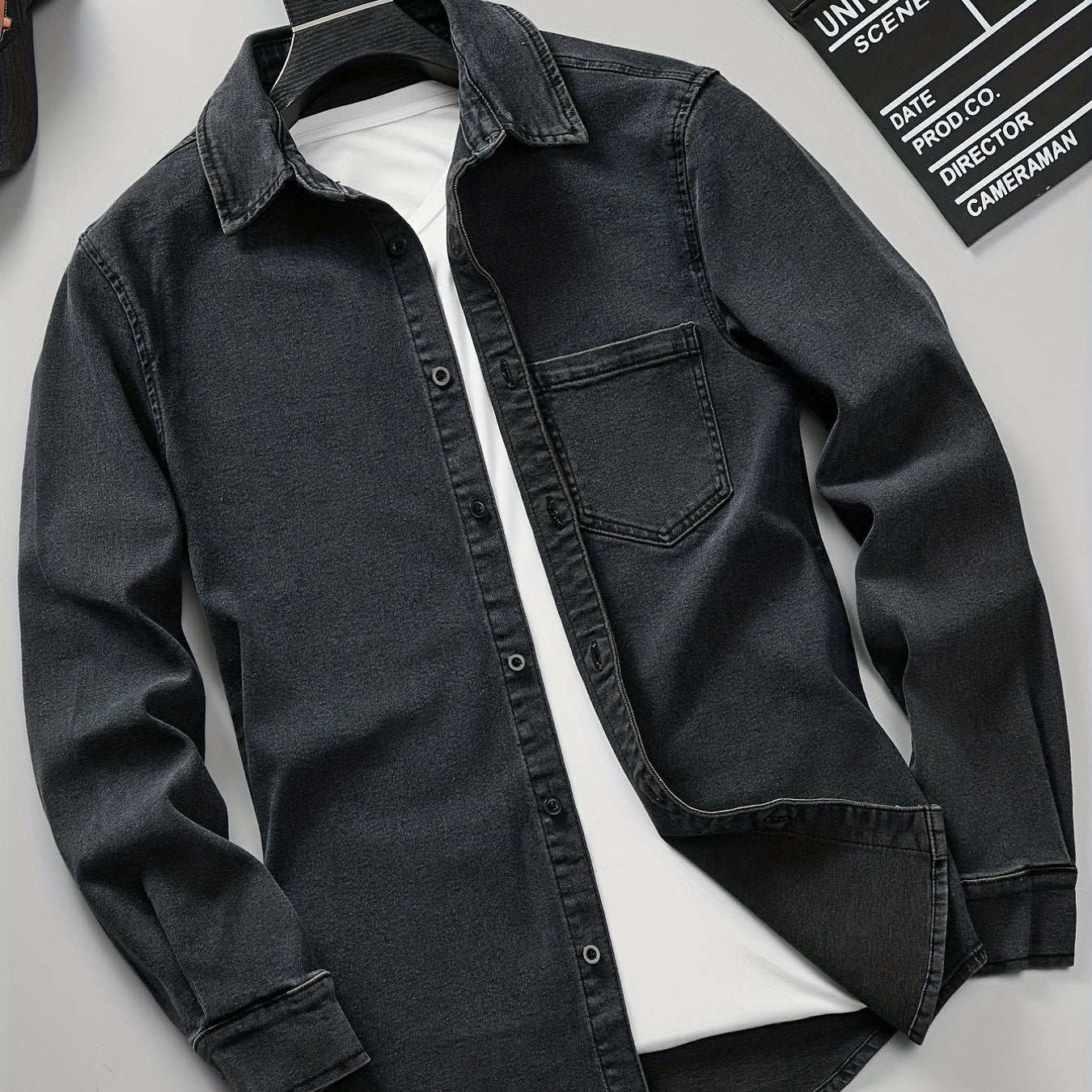 Men's Slim Denim Jacket Casual Crew Neck Top