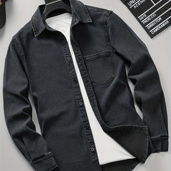 Men's Slim Denim Jacket Casual Crew Neck Top