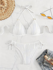 Striped Texture High Cut Two Piece Swimsuit Women's Swimwear