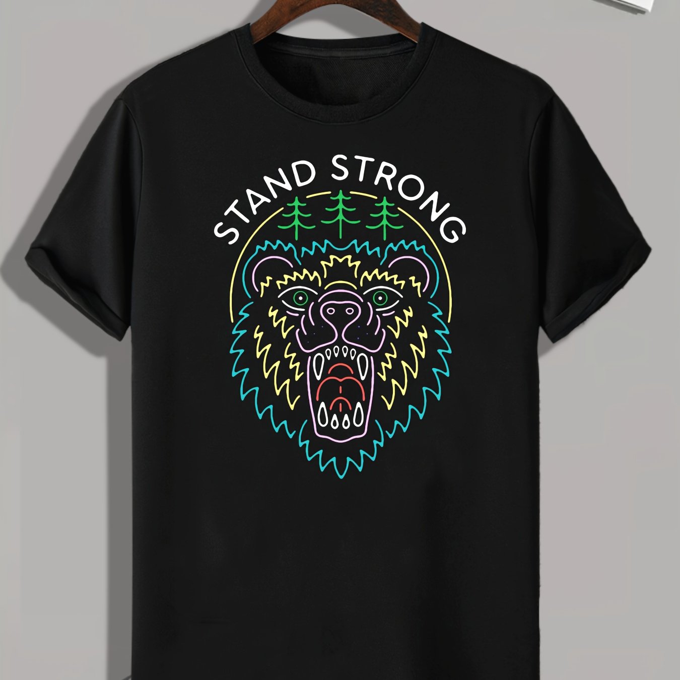 Bear Pattern Print Men's Comfy Sports T shirt Graphic Tee