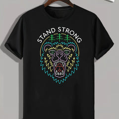 Bear Pattern Print Men's Comfy Sports T shirt Graphic Tee