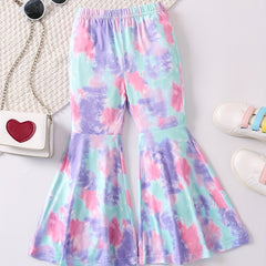 Tie Dye Graphic Casual Bell Bottom Pants Elastic Comfy Flared Trousers