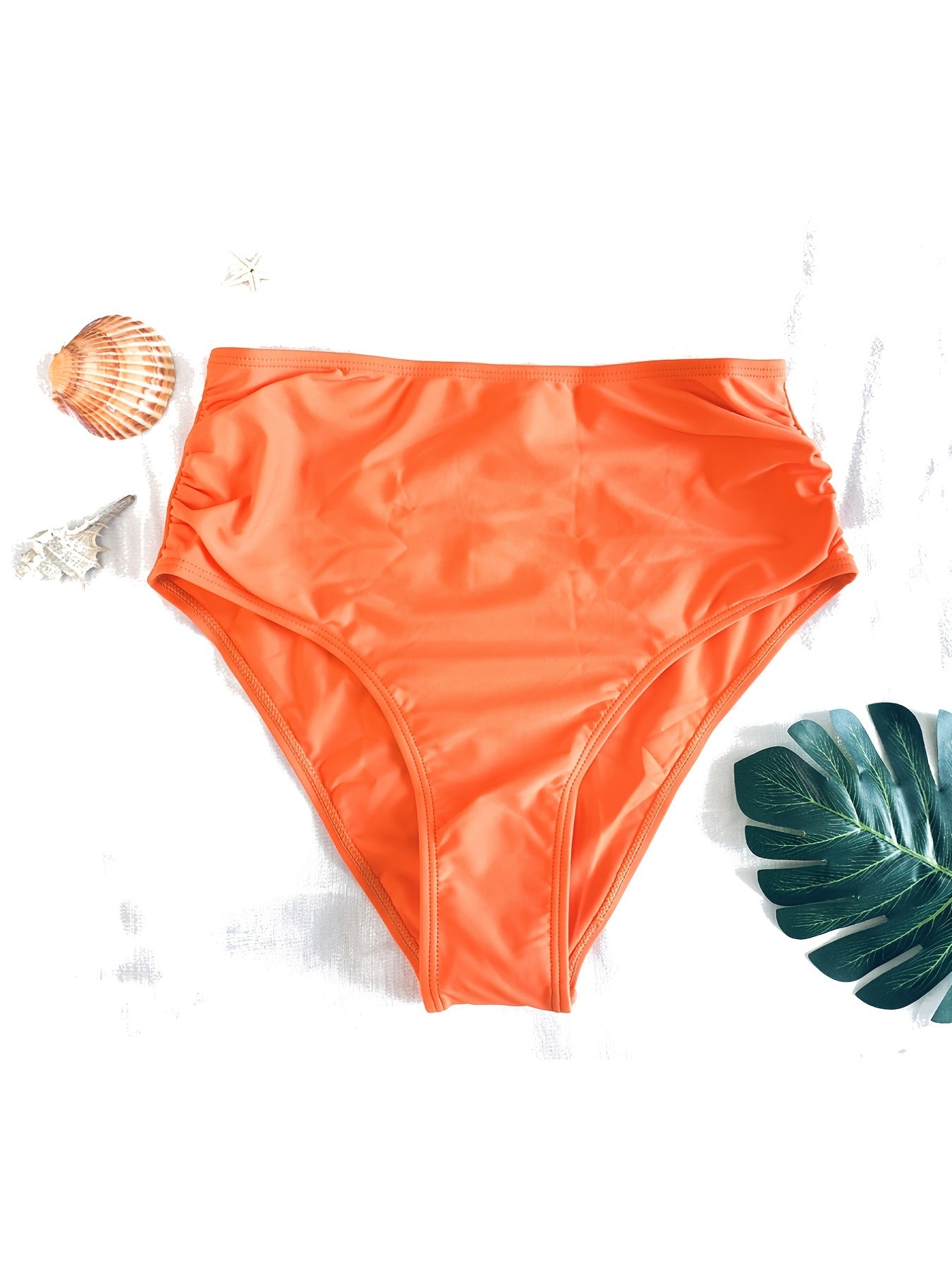 Orange High Stretch Bikini Bottom Ruched Sexy Style High Cut Beachwear Bottom