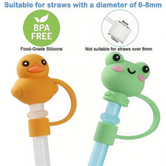 6pcs Cartoon Straw Protective Cover Reusable Silicone Dustproof Straw Lid