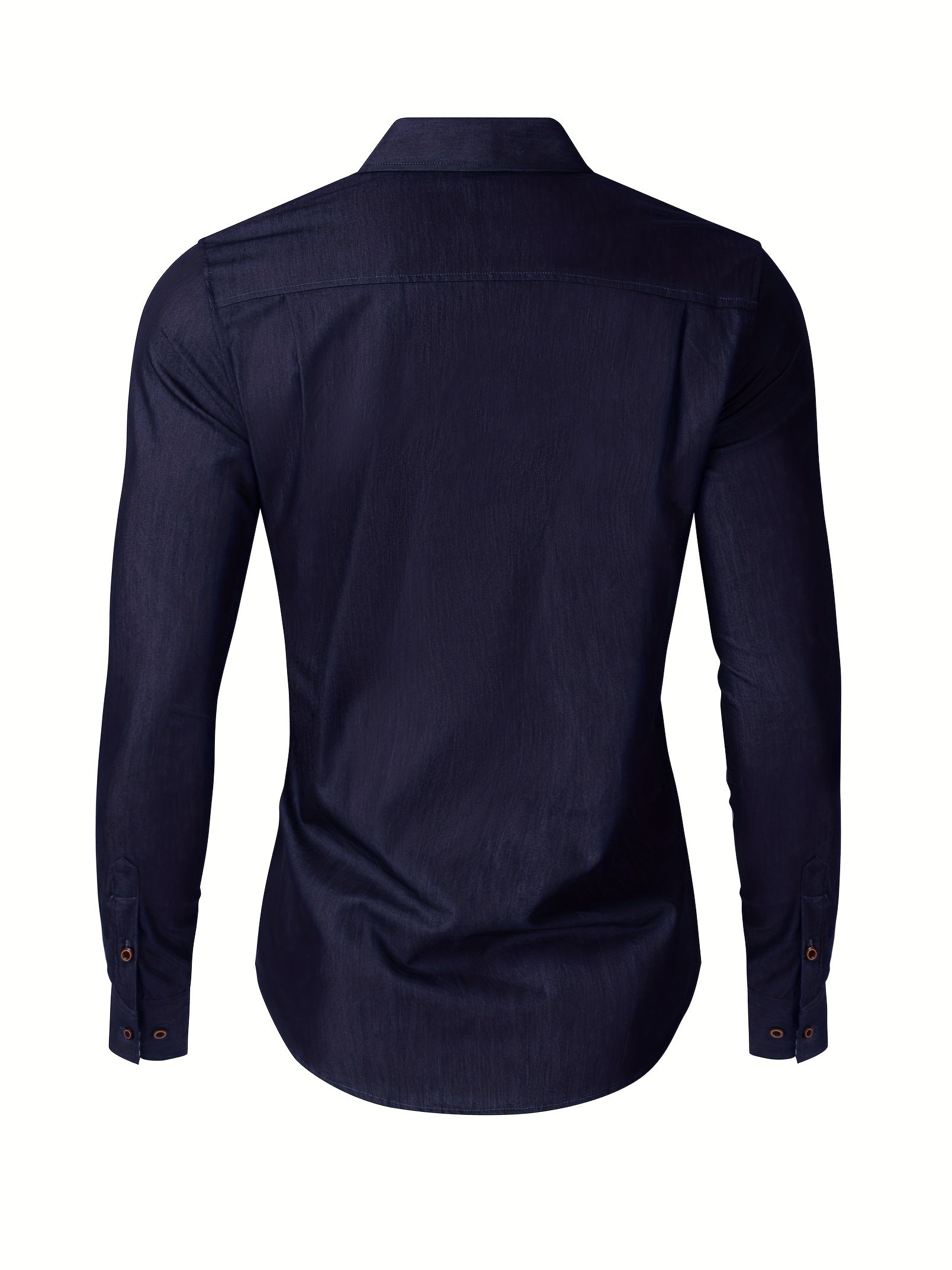 Men's Casual Cotton Navy Denim Button Up Shirt With Stripe Lining