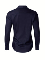 Men's Casual Cotton Navy Denim Button Up Shirt With Stripe Lining