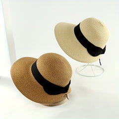 Bowknot Split Straw Sun Hat Wide Brim UV Protection Travel Beach Hats
