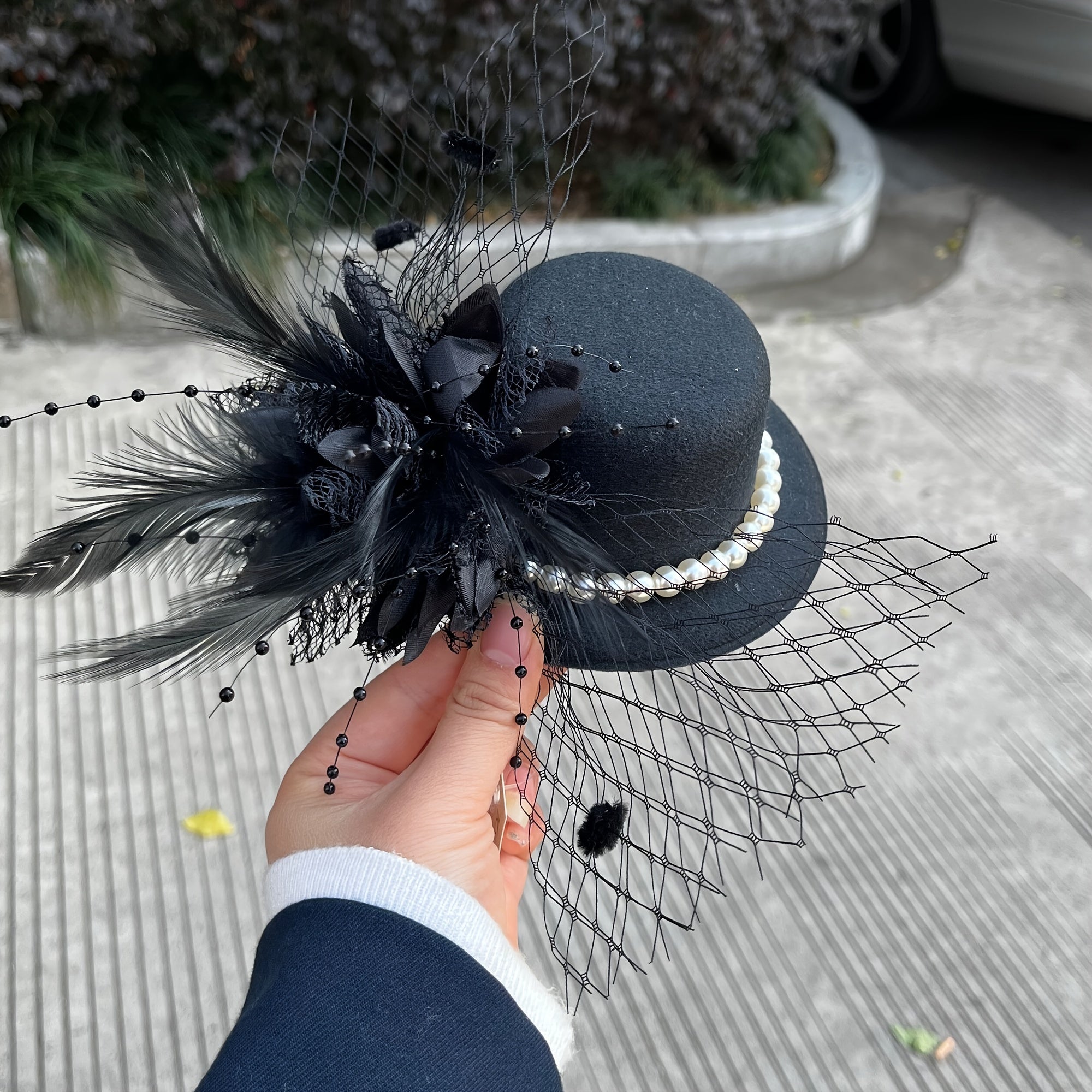 Feather Headdress Small Top Hat Mesh Hair Clip Hair Accessories