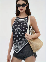 Paisley Print Halter Neck Top Sleeveless Summer & Spring Women's Clothing