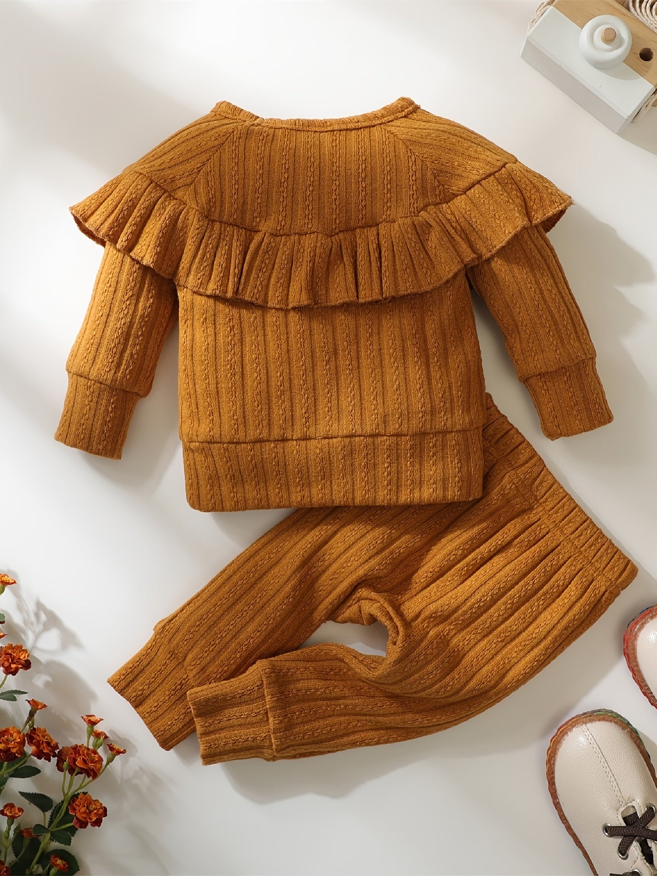 Newborn Infant Baby Girls Ruffled Long Sleeve T Shirt & Pants Outfit