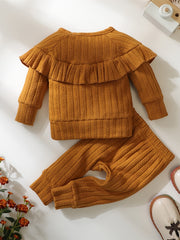 Newborn Infant Baby Girls Ruffled Long Sleeve T Shirt & Pants Outfit
