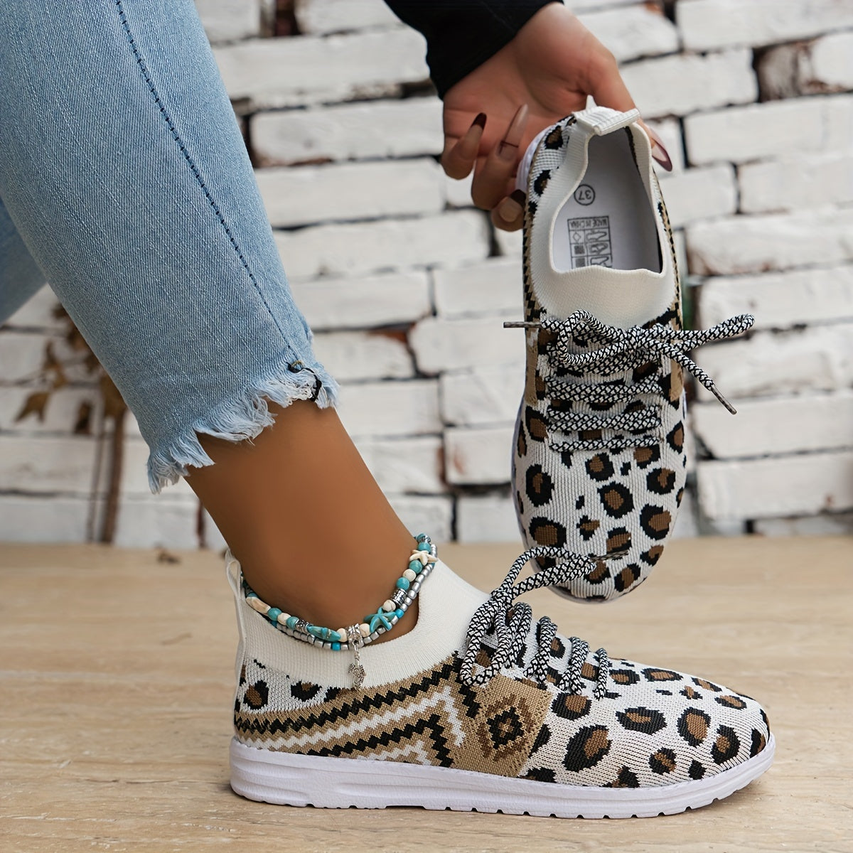 Leopard & Argyle Print Women's Walking Shoes Lightweight Mesh Sneakers