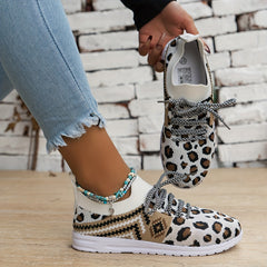 Leopard & Argyle Print Women's Walking Shoes Lightweight Mesh Sneakers