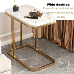 Marble Pattern C-Shaped End Table for Living Room, Bedroom