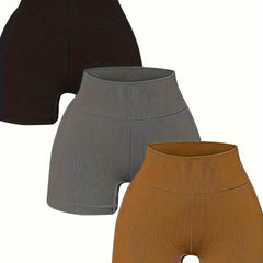 3pc High Waist Ribbed Yoga Biker Shorts Women's Activewear