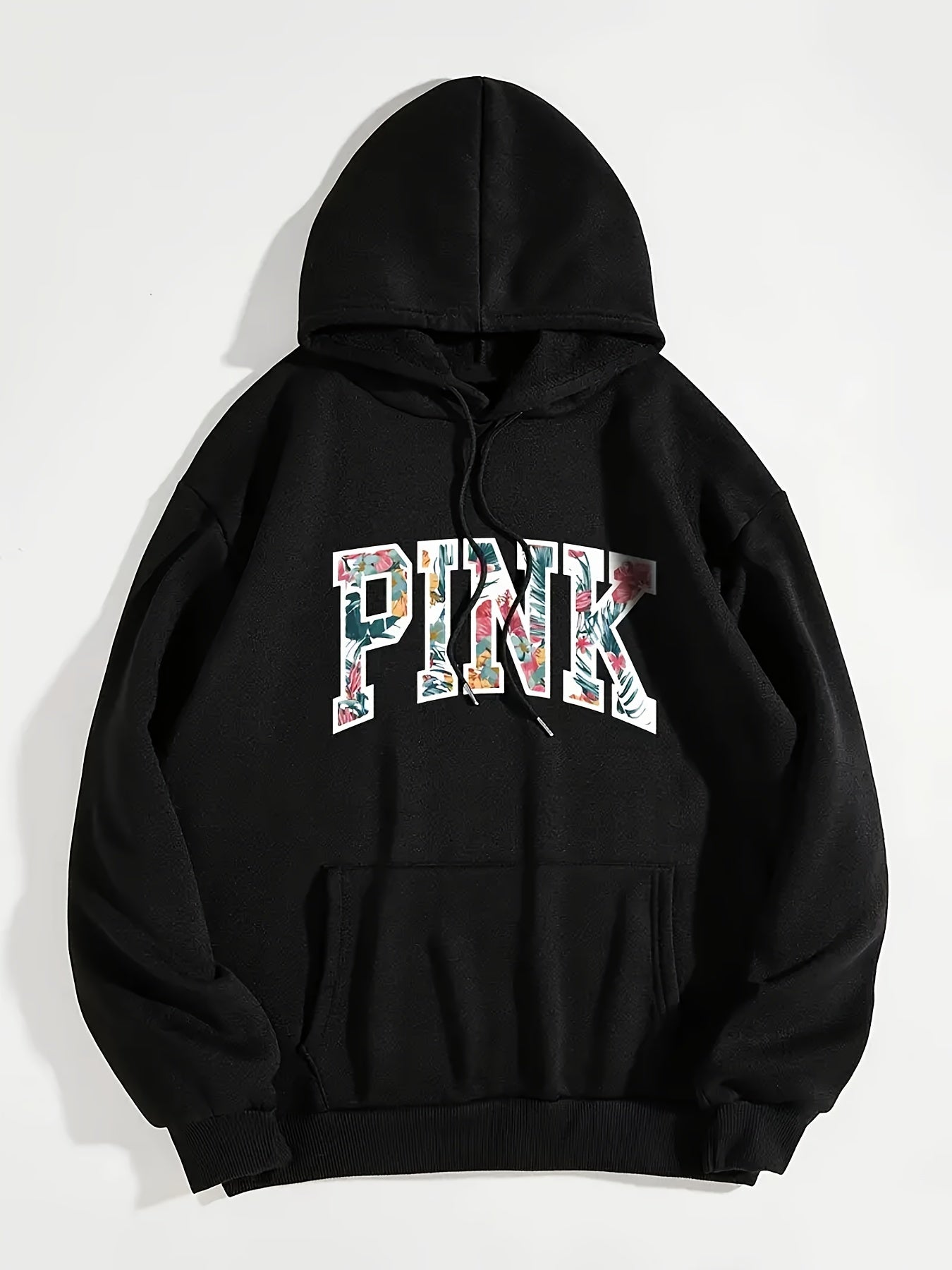 Letter Print Drawstring Hoodie Casual Sweatshirt Women's Clothing