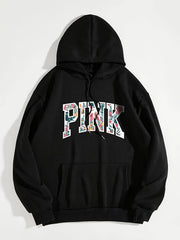 Letter Print Drawstring Hoodie Casual Sweatshirt Women's Clothing