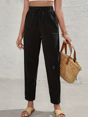 Drawstring Waist Solid Pants Casual Women's Clothing