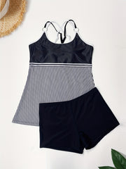Women's Plus Floral Tankini Set with Ring Decor Tank Top & Shorts