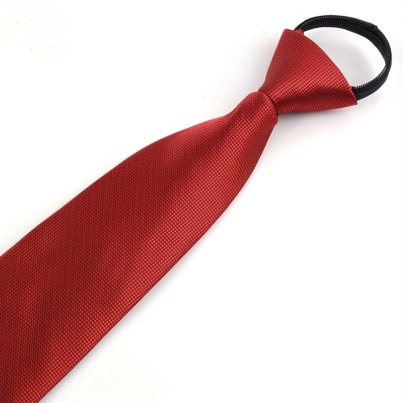 1pc Men's Business Dress Zip Tie Groom Wedding Pure Red And Red Stripes