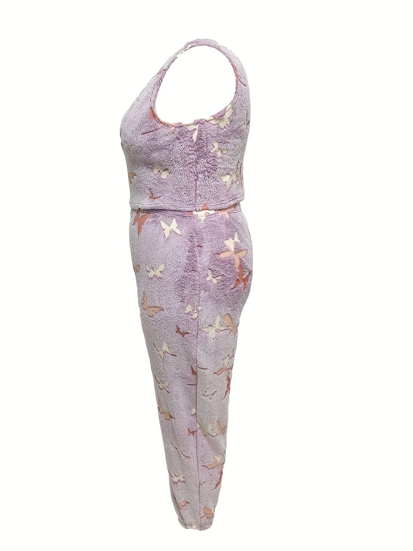 Women's Plus Butterfly Flannel Tank Top & Pants Pajama Set