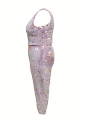 Women's Plus Butterfly Flannel Tank Top & Pants Pajama Set