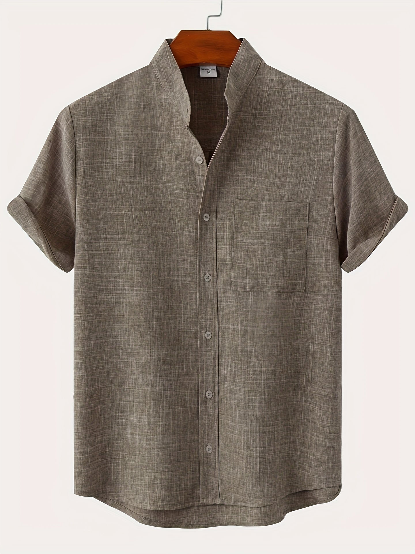 Men's Short Sleeve Stand Collar Shirt - Casual Button Up for Summer