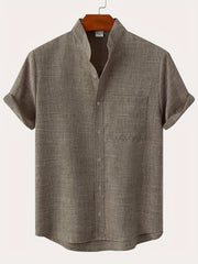Men's Short Sleeve Stand Collar Shirt - Casual Button Up for Summer