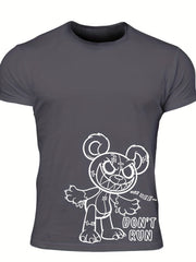 Men's Plush Print T Shirt with Stretch Crew Neck