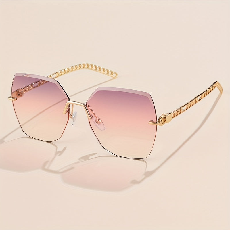 Y2K Rimless Sunglasses For Women Mod Chain Charm Gradient Metal Glasses