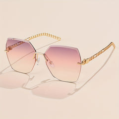 Y2K Rimless Sunglasses For Women Mod Chain Charm Gradient Metal Glasses