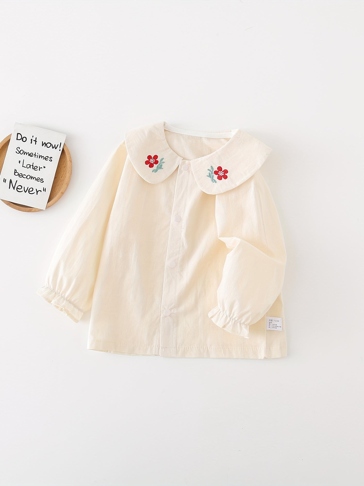 Girls Doll Collar Flower Graphic T Shirt Spring Autumn Long Sleeve Top