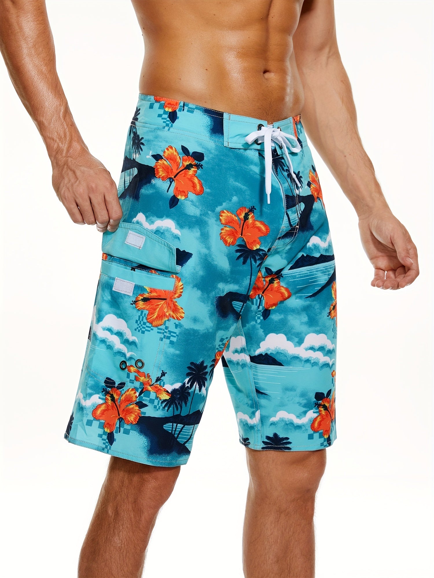 Men's Block Beach Shorts Active Slightly Stretch Breathable Drawstring Swim Trun